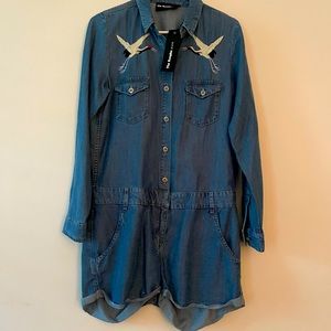 The Kooples denim jumper, shorts with an open back.  Sz M - brand new with tags